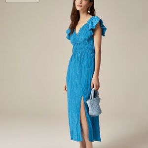 J. Crew Vibrant Blue Midi Dress with Ruffle Sleeves